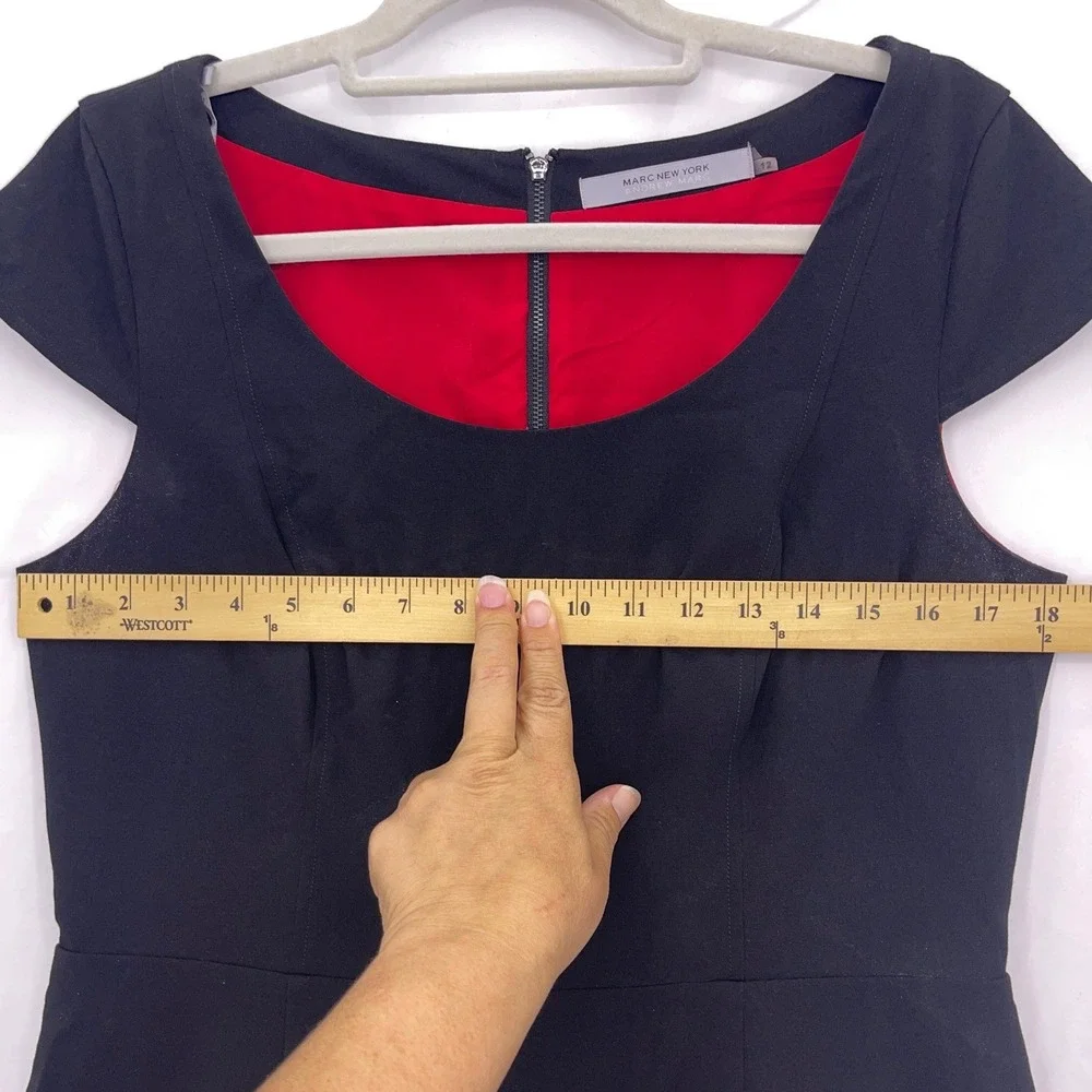 Marc New York Black Peplum Sheath Dress 12 Cap Sleeve Scoop Neck